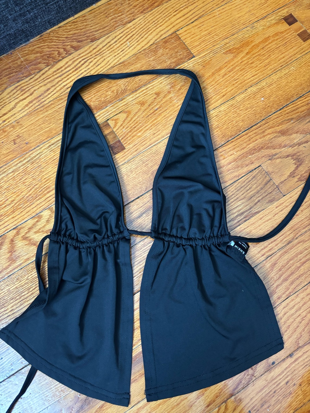 Black Crop Top with Gathered Triangle Cups